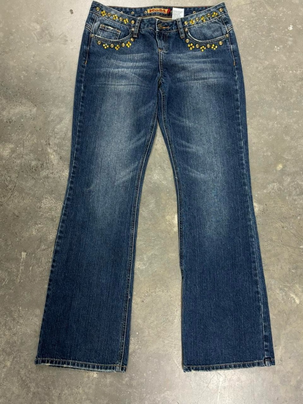 Mudd Vintage Y2K Low Rise Flare Jeans Beaded Rhinestone Studded Denim Womens 9